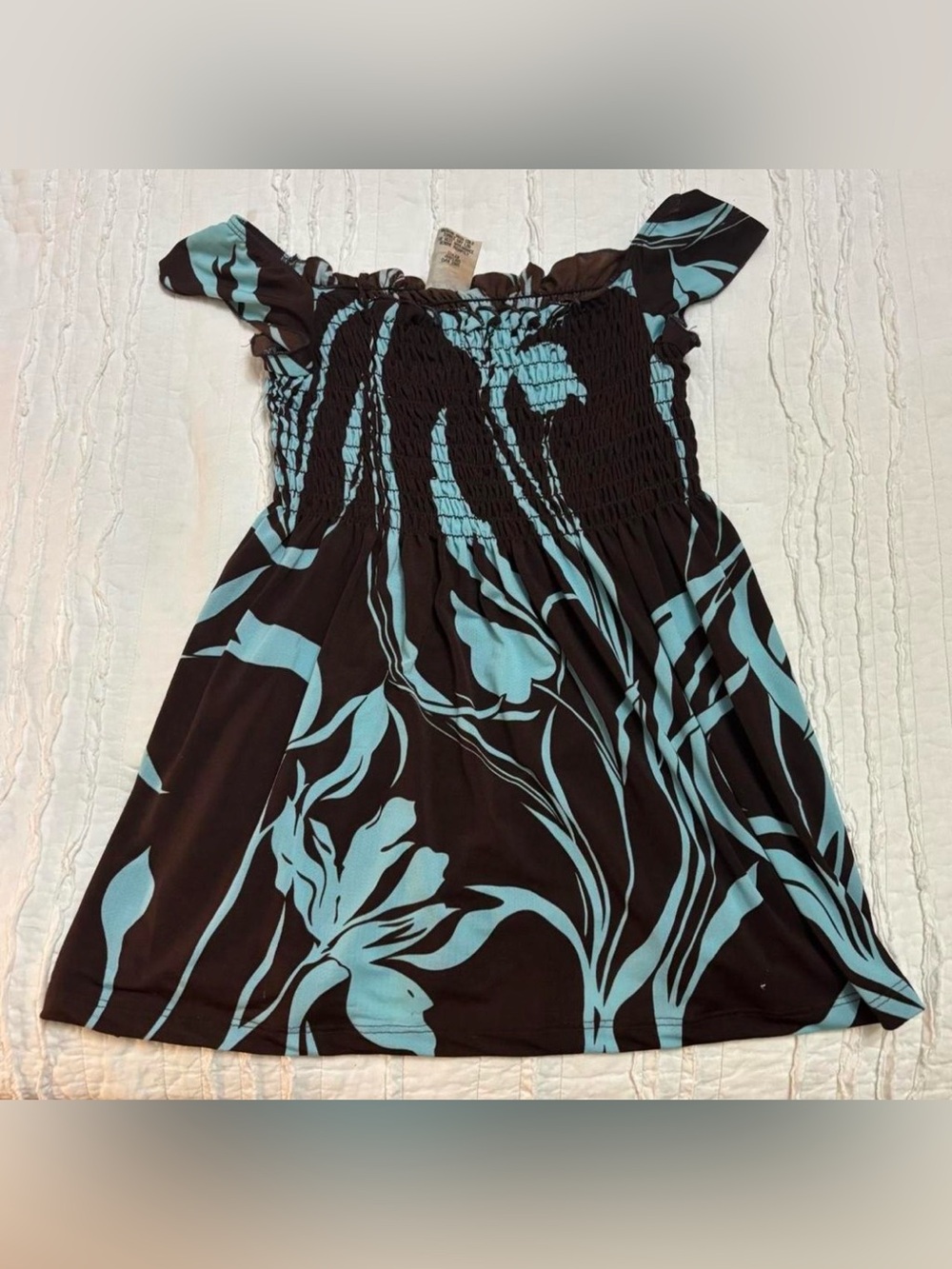 Y2k Styles Brown and Blue/Teal Floral Babydoll Tank Top with Ruffle Sleeve